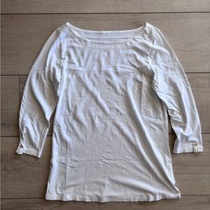 Lilly Pulitzer Preppy White Boatneck 3/4 Sleeve Top Coastal Resortwear